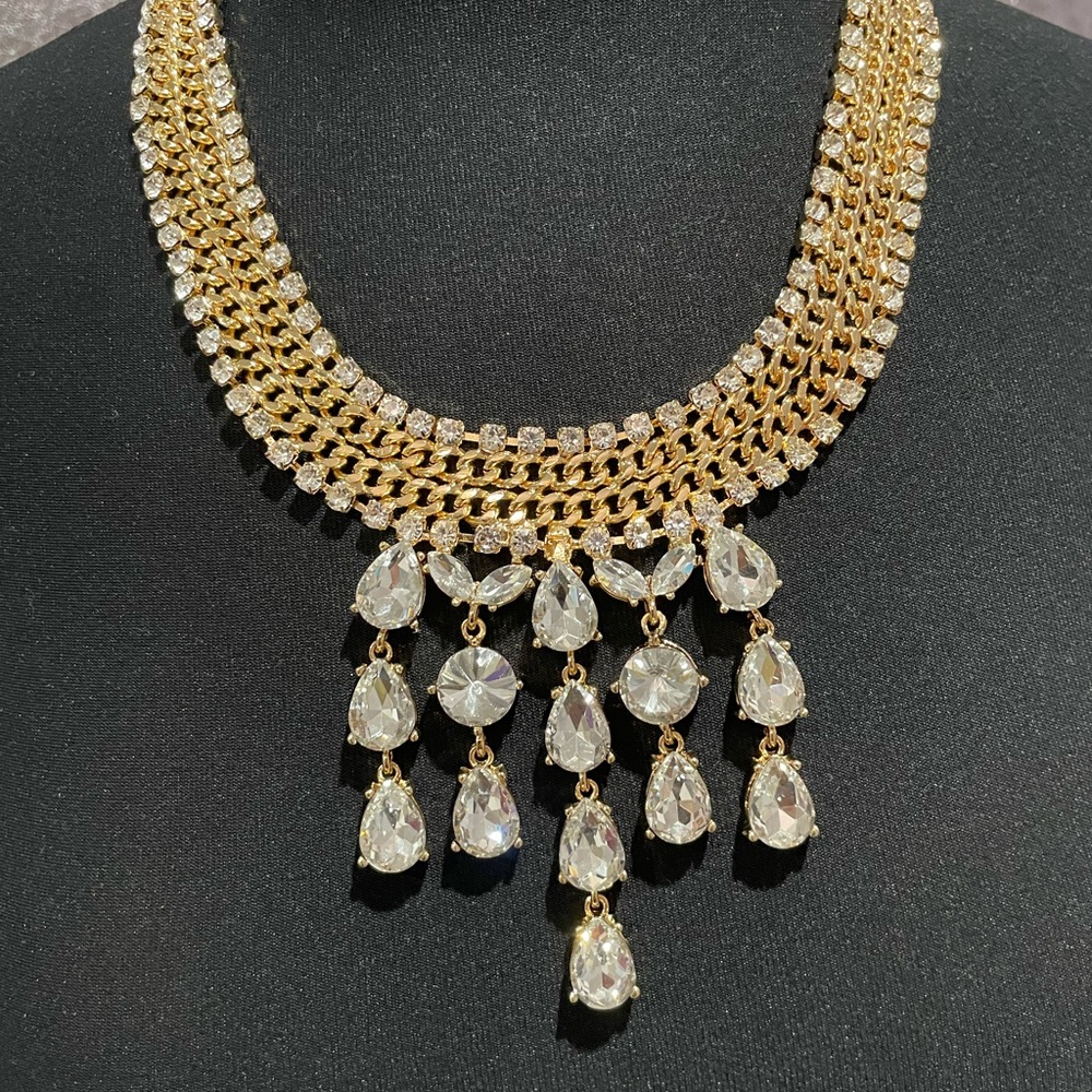 Natasha Large Gold Rhinestone Crystal Statement Necklace